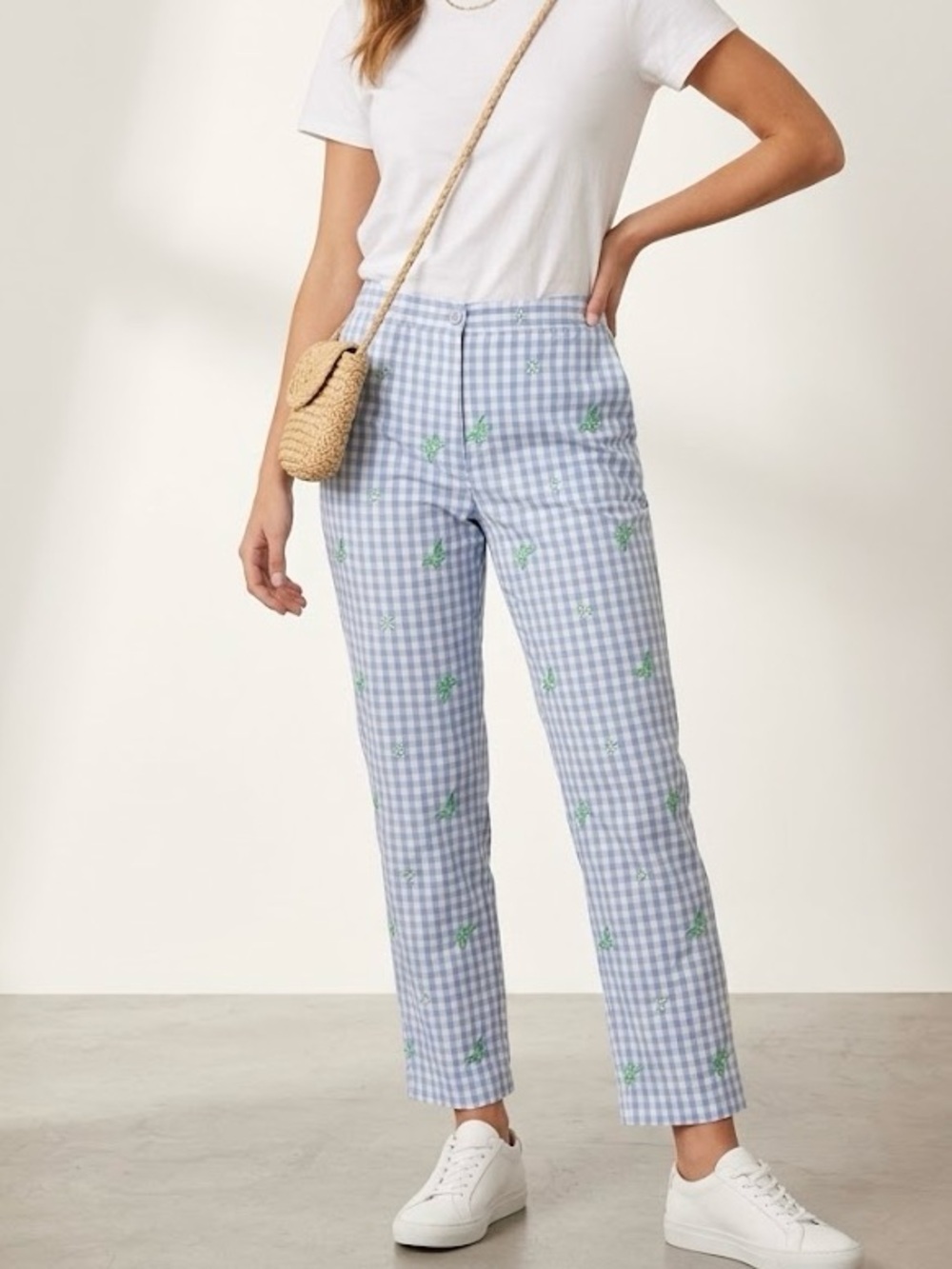 Lilly Pulitzer Gingham Butterfly Embroidered Crop Pants Blue White Size 2